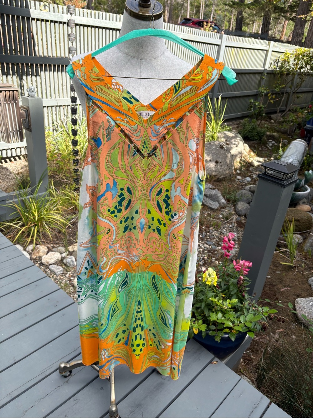 Emilio Pucci Inspired Orange & Green Sleeveless Silk Dress